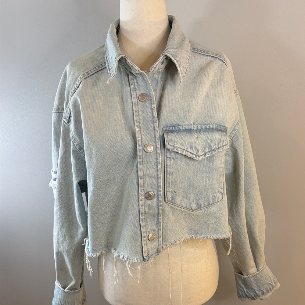 Zara Light Blue Cropped Denim Jacket - Picture 3 of 7